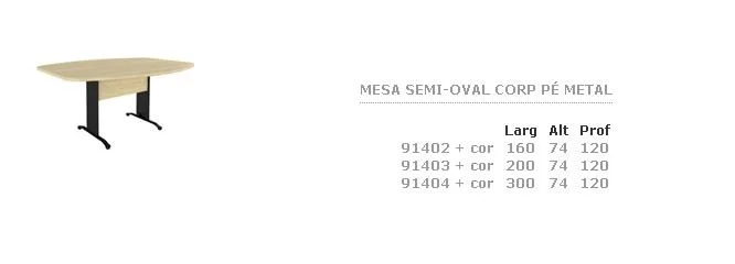 Mesa Semi-oval Corporativa Pé de Metal · código 129