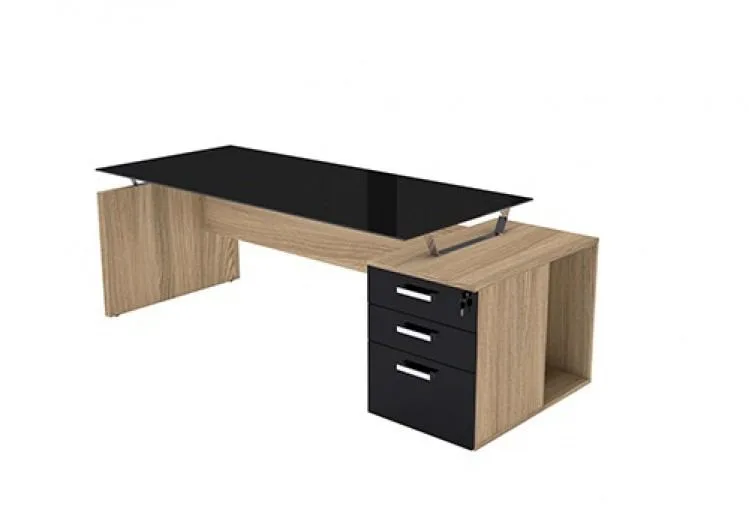 Mesa Reta Diretoria Gaveteiro Pedestal Vidro · código 93003